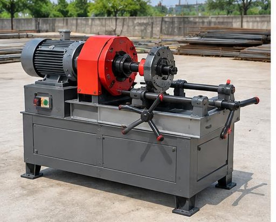Steel reinforcing bar threading machine with clamping carriage
