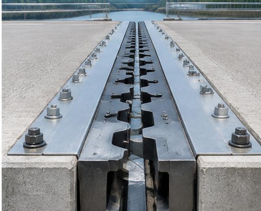 Steel bridge expansion joint assembly installed in deck
