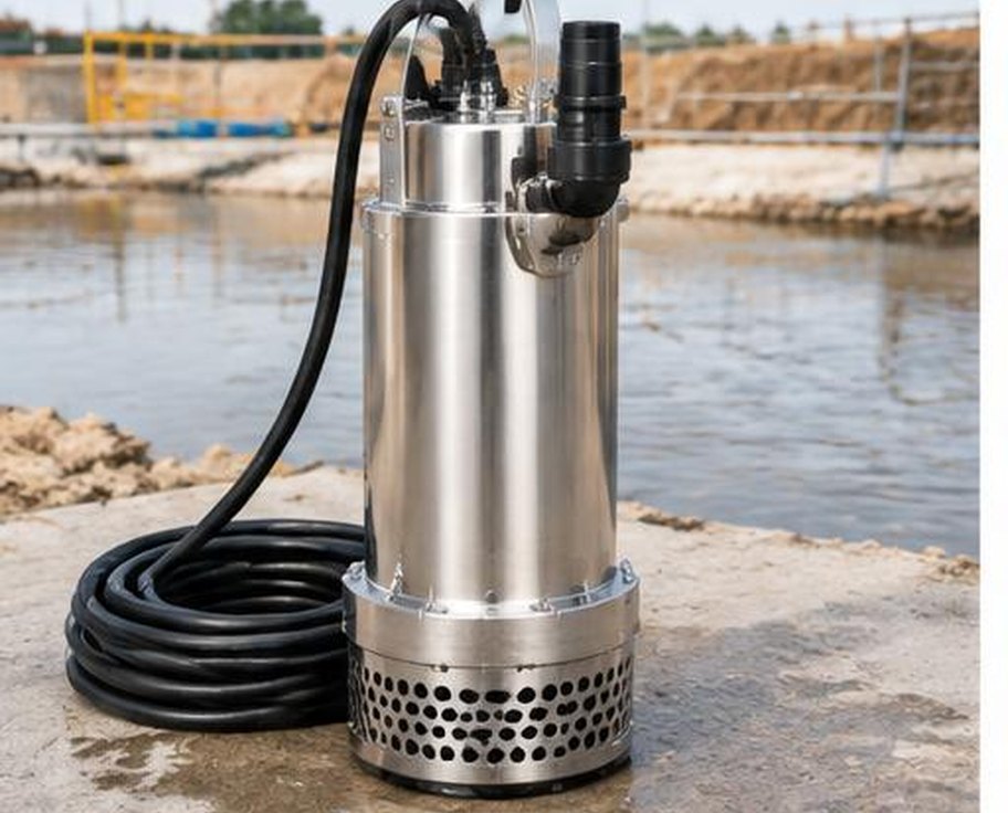 Stainless submersible dewatering pump with heavy discharge hose