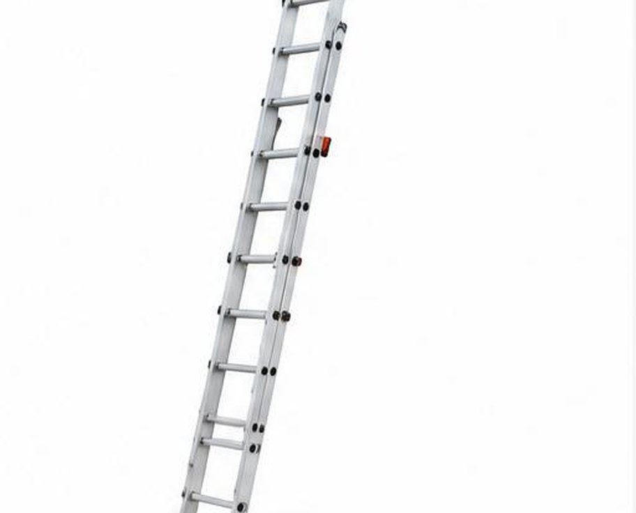 Professional extension ladder deployed against a clean wall