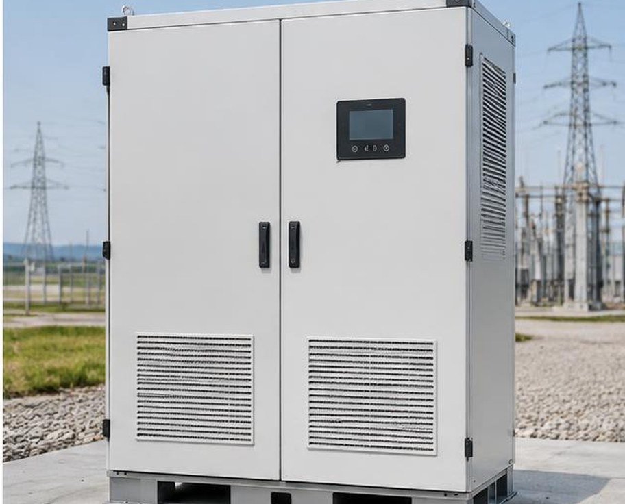 Large smart grid inverter cabinet at a solar facility